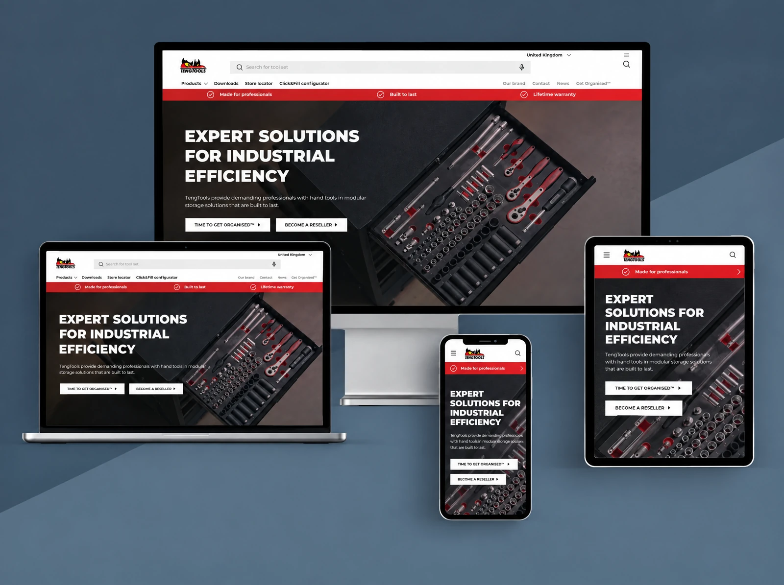 TengTools storefront mockup on desktop, laptop, tablet, and mobile